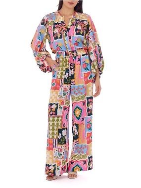 Crosby by mollie Burch ziggy printed coordinated pants & blouse set M NWT